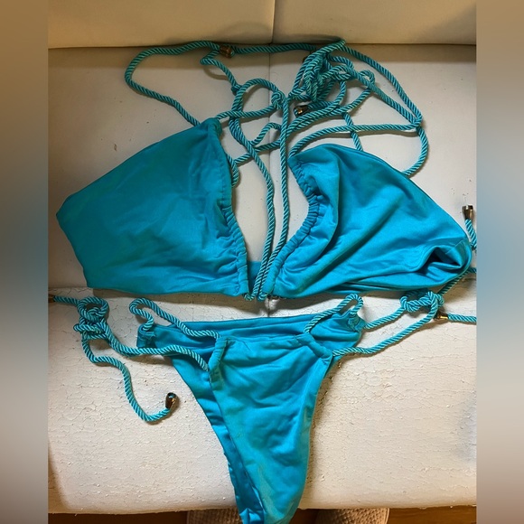 Fashion Nova Blue String Bikini Set - Picture 2 of 5